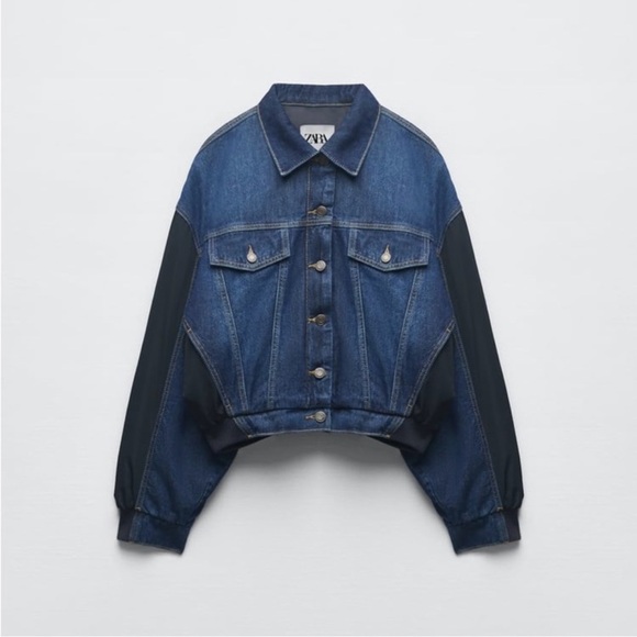 Zara Contrast Denim Bomber Jacket - Picture 8 of 9